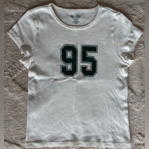Brandy Melville White T-Shirt with Green Number 96
